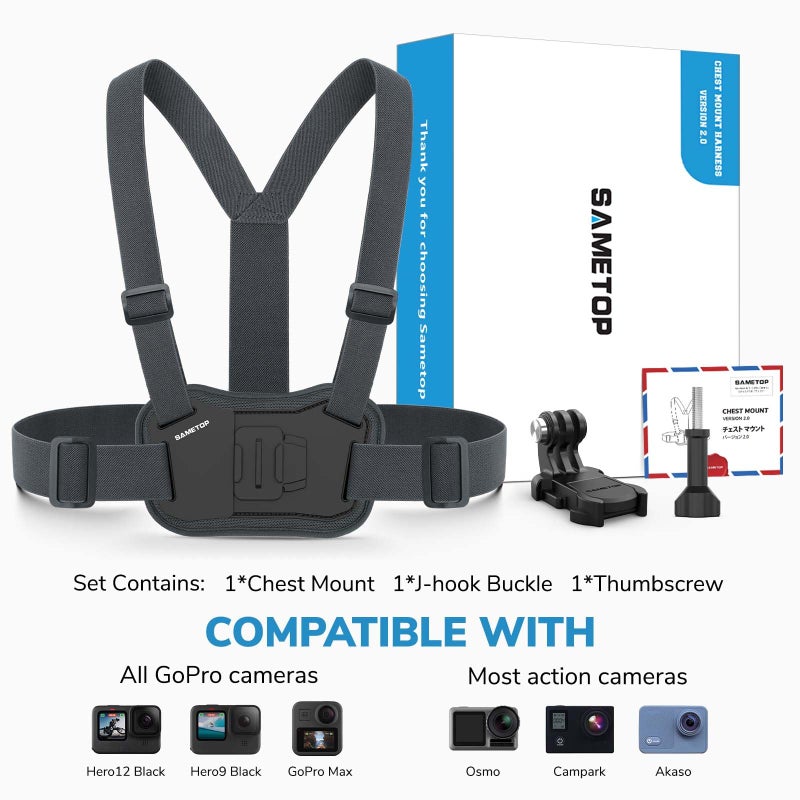 Sametop Chest Mount Harness Chesty Strap Compatible with GoPro Hero 12 11 10 9 8 7 6 5 Session AKASO DJI Osmo Action Cameras - Balance Stability and Comfort Performance (Grey-Black) - Image 5